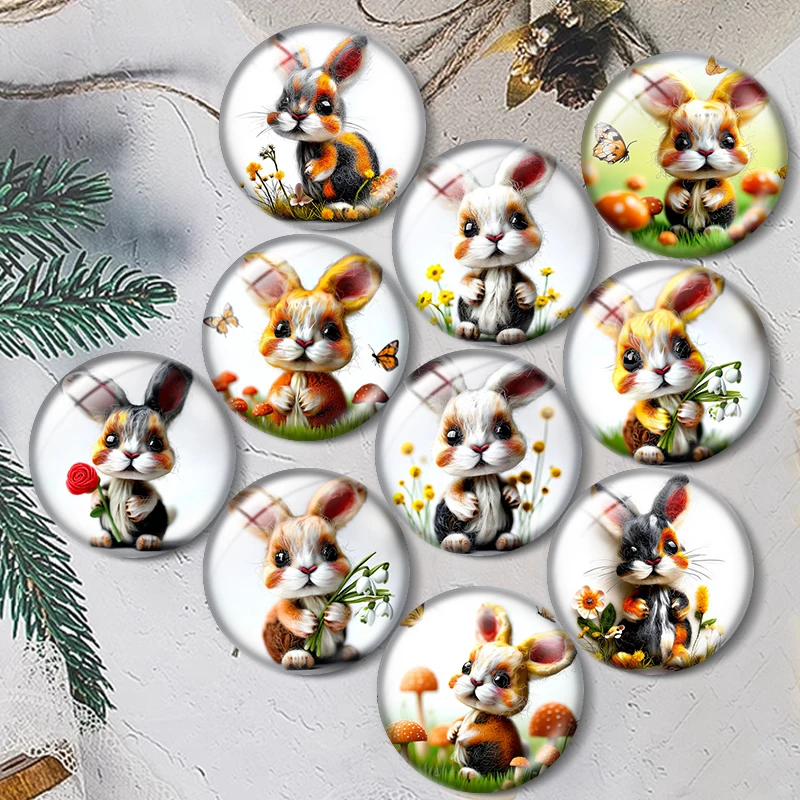 Cute Spring Bunny  12/18/20/25mm glass cabochon  bracelet pendant rings for jewelry demo earrings back Making findings