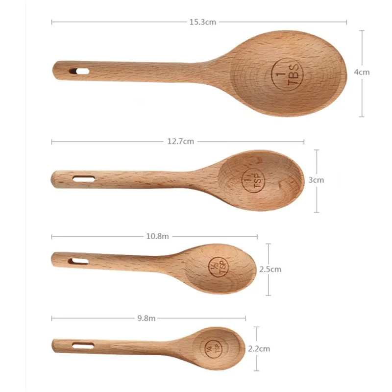 Wood 4pcs/Set Wooden Measuring Spoons Set Useful Spice Sugar Salt Measuring Scoop Baking Tools Measuring Cups and Spoons