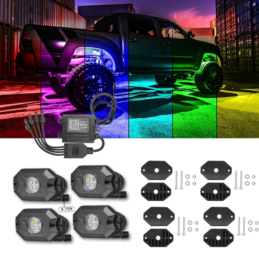 

for Polaris Ranger, General, RZR 4 pods RGB LED Rock Light APP Control Music Neon Car Underglow Chase Light Rock Lights Offroad