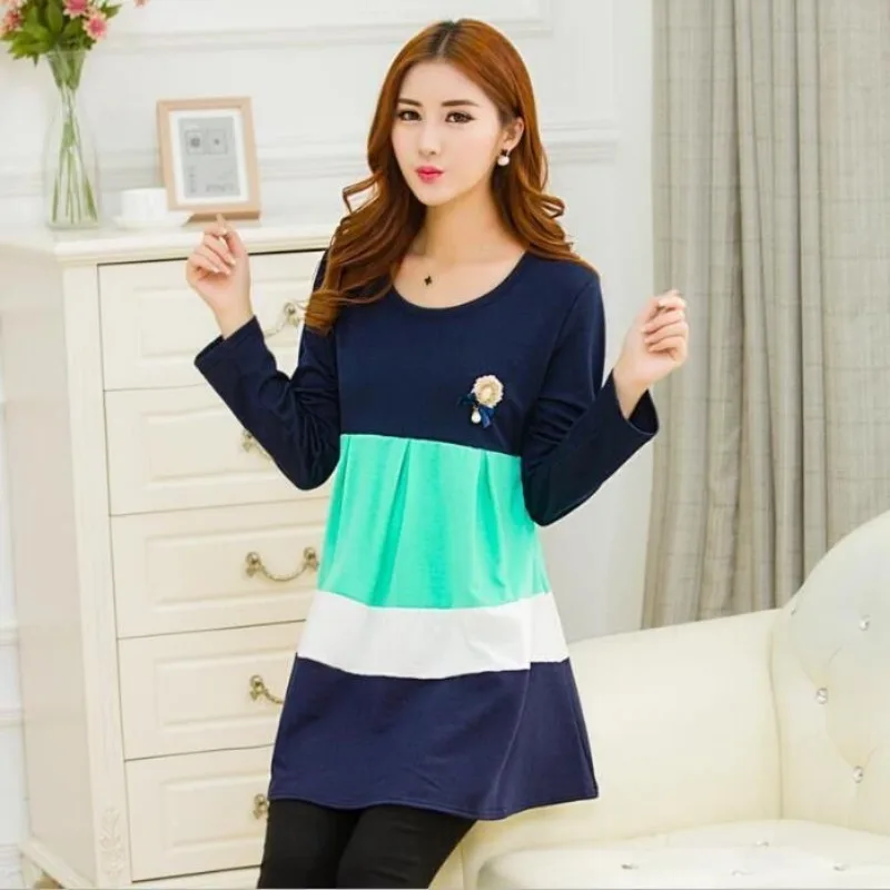 قميص متوسط الطول طويل الطول للأمومة ، قمم بأكمام طويلة ، فساتين فضفاضة ، جديد ، الربيع والخريف ،