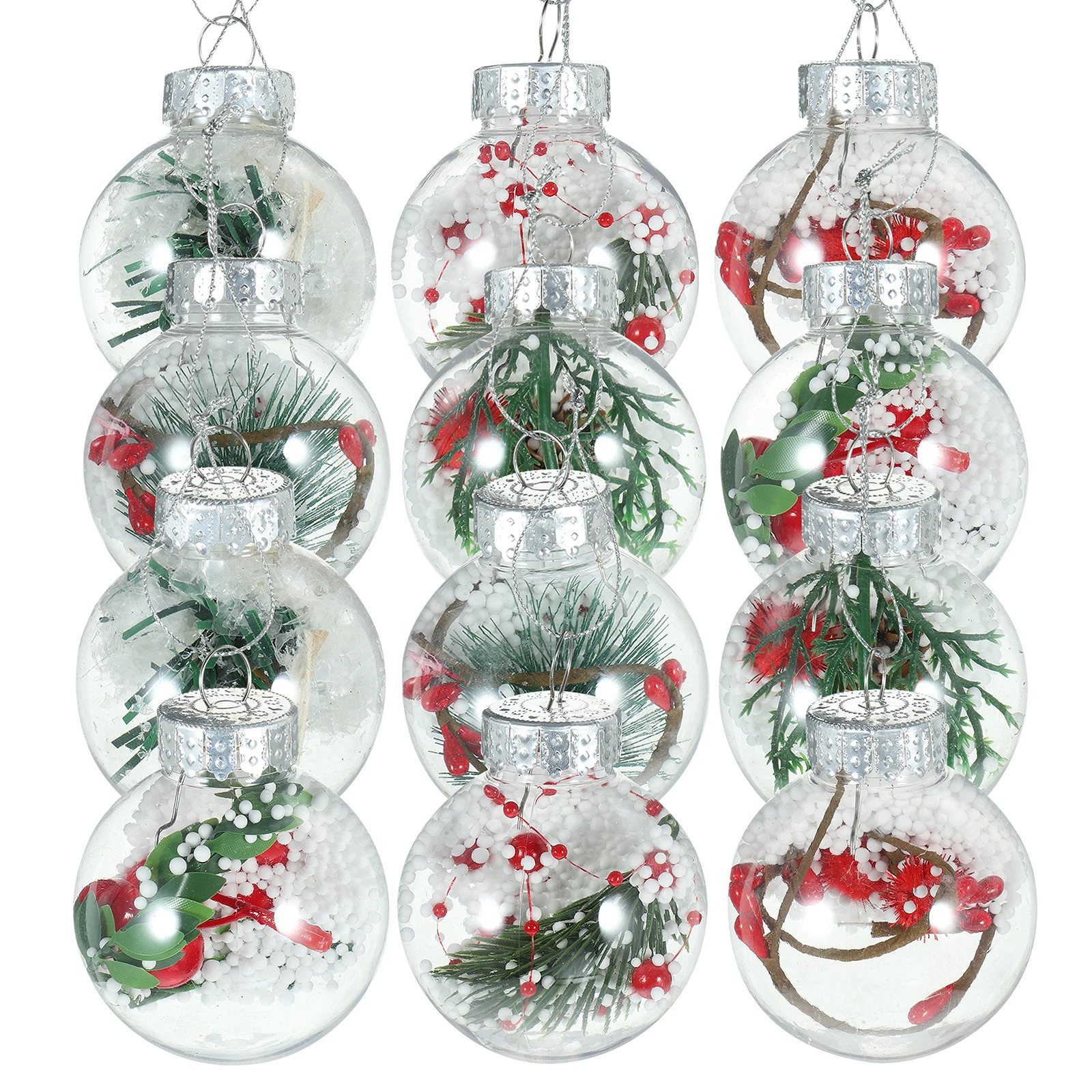 

12 Pcs 6cm Transparent Plastic Christmas Balls Hanging naments for Tree Decorations Xmas Party Festive Accessories
