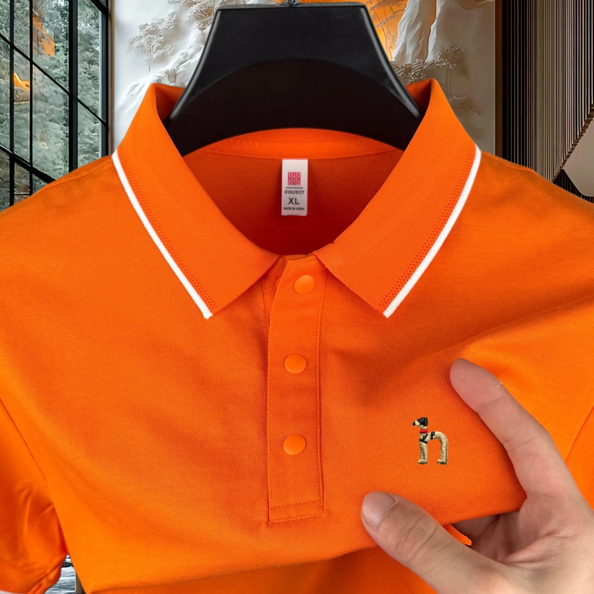 High end brand men's cotton short sleeved polo shirt summer fashion luxury striped series dog embroidery golf top casual T-shirt