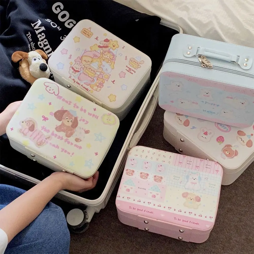 Cartoon Pattern Makeup Box Rectangle PU Cosmetic Sorting Box Large Capacity Waterproof Handhold Storage Suitcase Travel Supplies