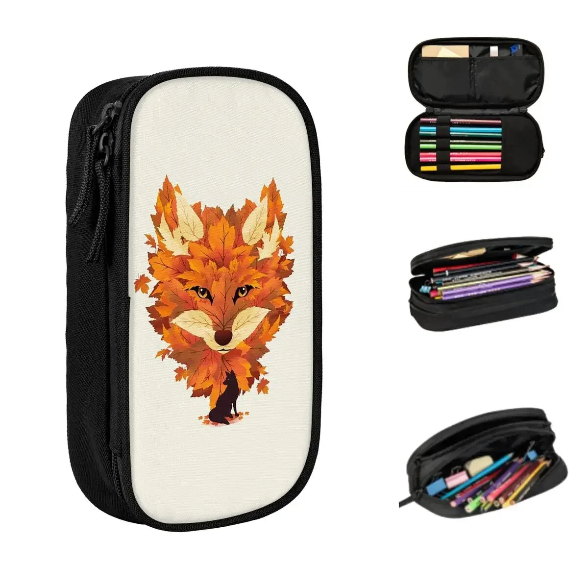

Red Fox And The Falling Leaves Pencil Cases Big Capacity Pen Bags Pen Box Pencil Pouch For Boys Girls Students Stationery Office