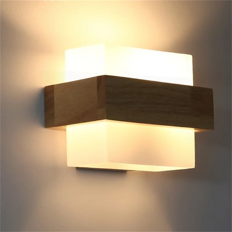 

Nordic Loft Wood Glass Wall Sconce Modern LED Wall Light Fixture Living Room Bedside Lamps Home Decoration Lighting Luminaria