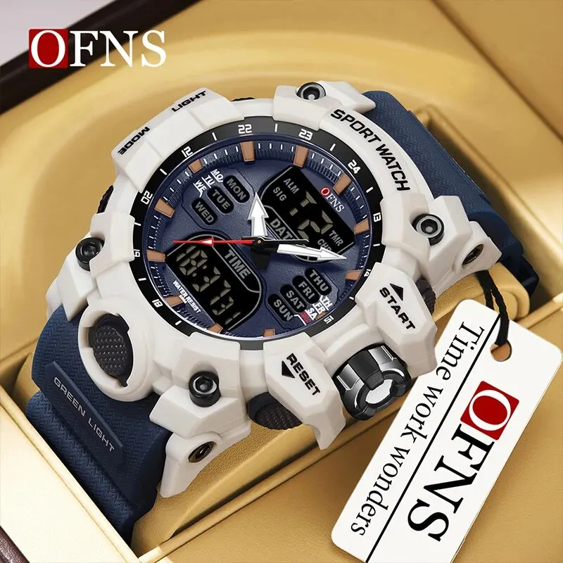 OFNS Top Dual Display Men Watches Waterproof Sports Watch Military Man Alarm Stopwatch Quartz Wristwatch Male Digital Clock