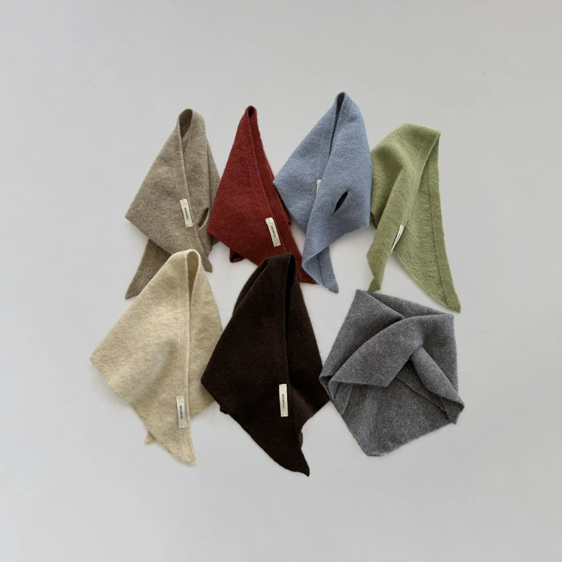 INS 스타일 어린이 삼각 스카프, 순수 두꺼운 소재, 입체적 목 보호, 유니섹스 아기 따뜻한 목 워머