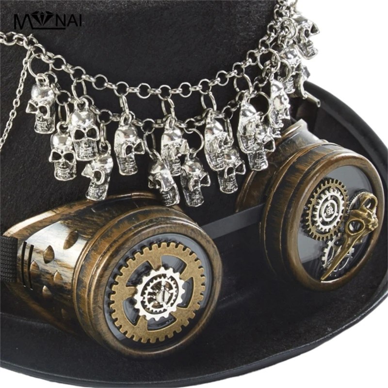 Steampunk Top Hat With Goggles Halloween Bowler Top Steampunk Time Hat