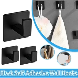 Black Self-Adhesive Wall Hooks Bathroom Towel Hook Living Room Door Back Keys Clothes Caps Hanger Robe Hook Storage Accessories