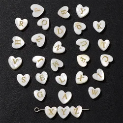 Love Heart Natural Shell Beads 26 Initial Letters White Mother of Pearl Loose Beads for Jewelry Making DIY Bracelet Necklace