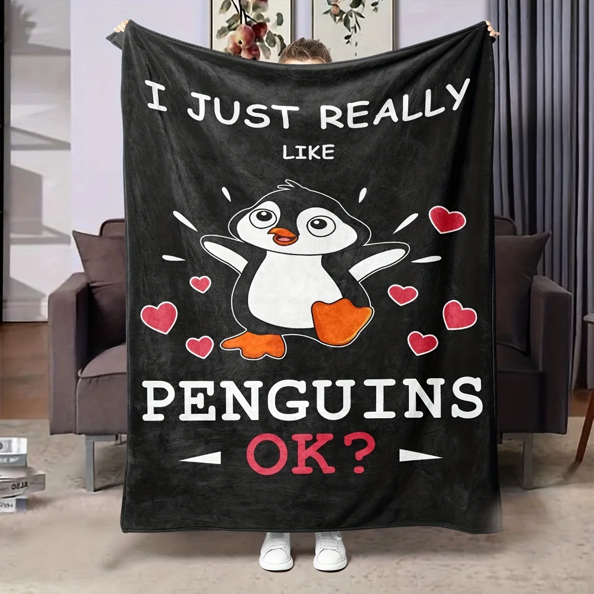 Cozy Penguin Lover Funny Fleece Throw Blanket Couch Decor Winter Gift Cute Animal Print Statement Lap Throw for Home