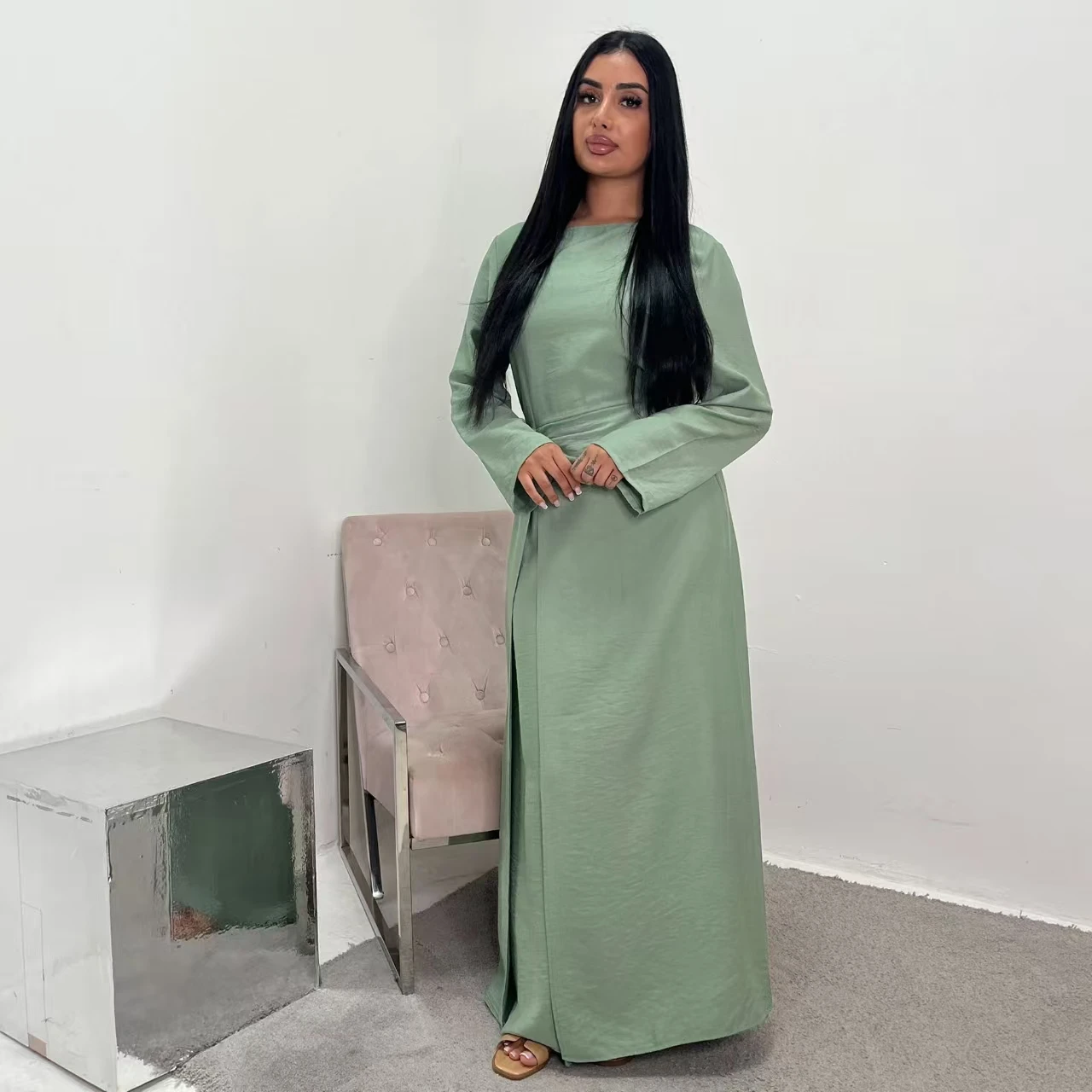 Ele High Waist A-Line Long Dr Faionable Round Ne Svel Midi Dr للنساء Stand Fit للارتداء اليومي