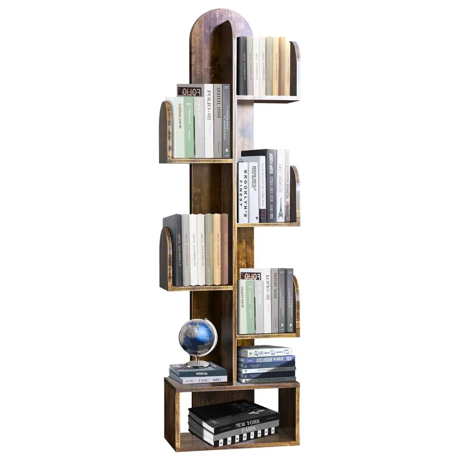 

Tree Bookshelf, 5Tier Wood 50 Tall Corner Storage Rack for CDs Movies Books, Small SpaceSaving Organizer Shelves for Living Room