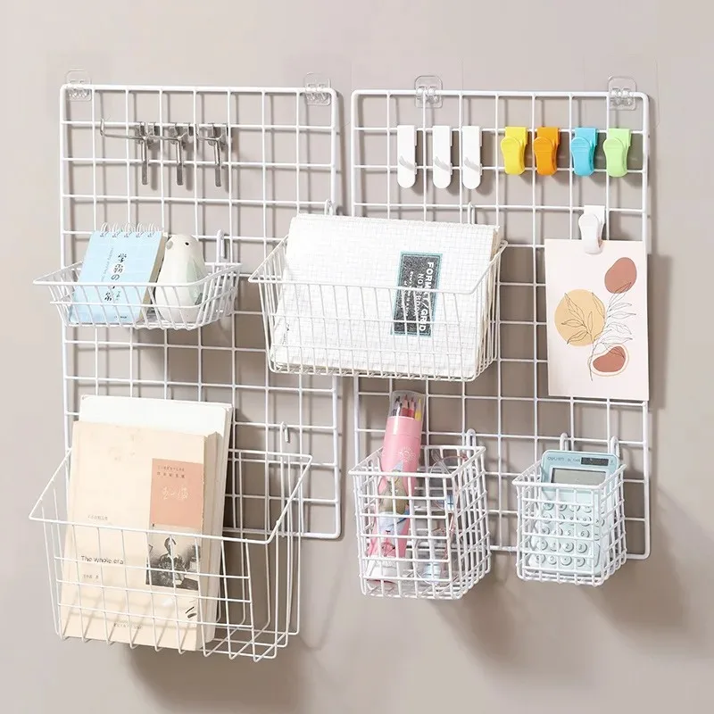 Single Tier Iron Mesh Storage Rack Wall Mounted Basket Photo Wall Decor Iron Art Storage Shelf For Home Supermarket