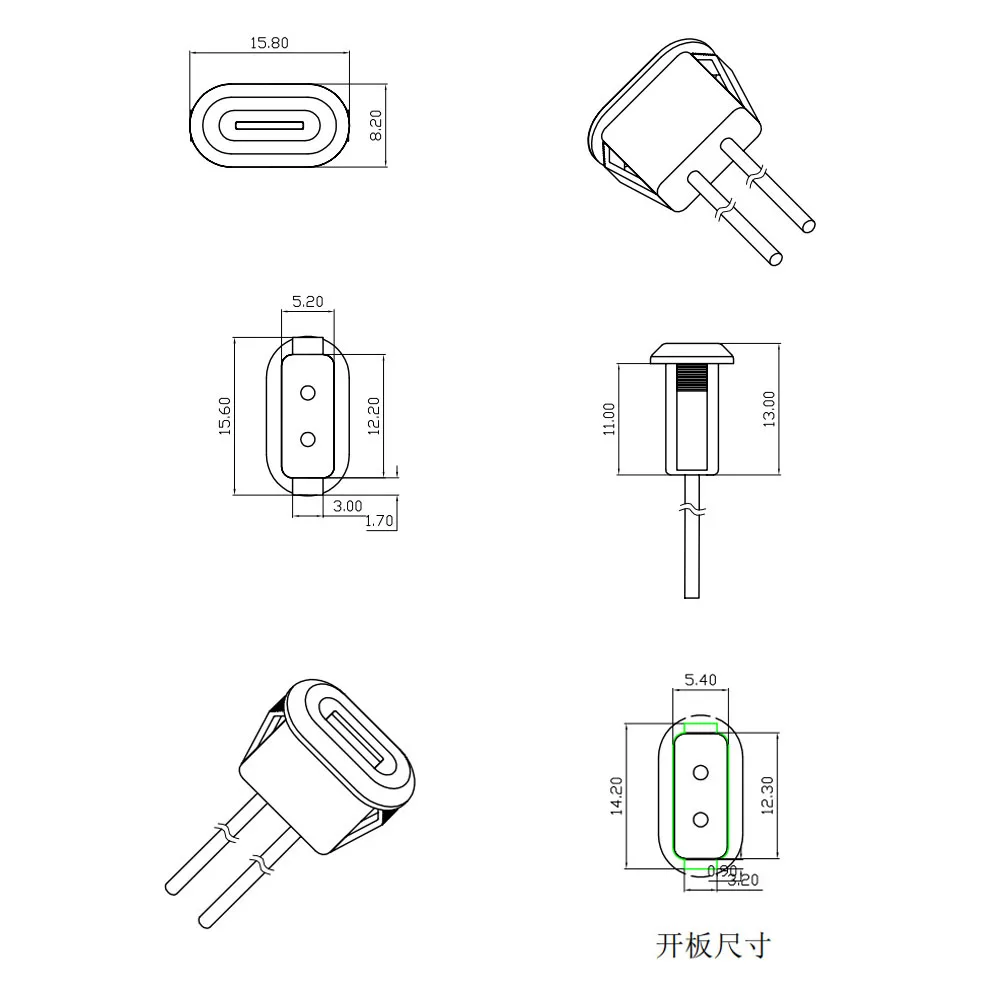 Yaru A289F USB C Female Chassis Direct Crimp Jack Female Charging Port Extension Power Cable Type-C 2P Female Chassis Connector
