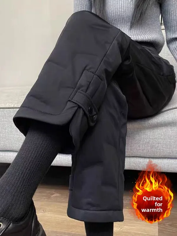 

Утепленные повседневные хлопковые брюки прямого кроя однотонные больших размеров для женщин, зимние универсальные удобные брюки