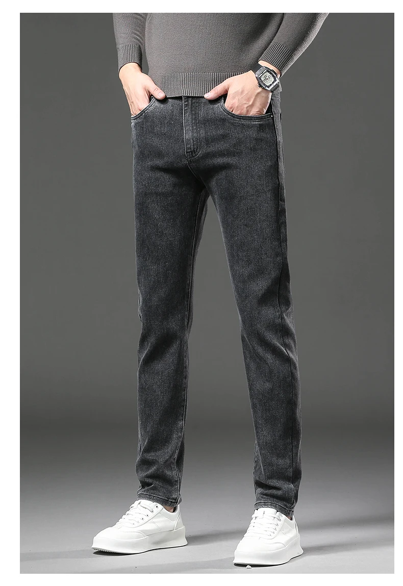 Winter Fleece Dicke Warme Jeans männer Dünne Gerade Elastische Denim Hosen Casual Männliche Kleidung Mode Plüsch Hosen – Detail 10