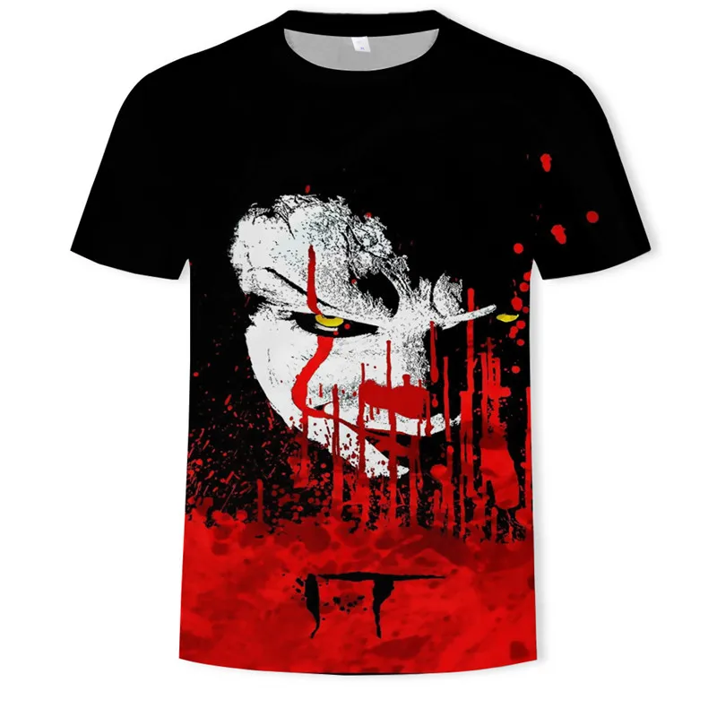 Summer New Men\'s Horror Clown Pattern T-Shirts Short Sleeve Streetwear Hip Hop 3D Printed Tops 6XL Large Size Loose Gothic Tees