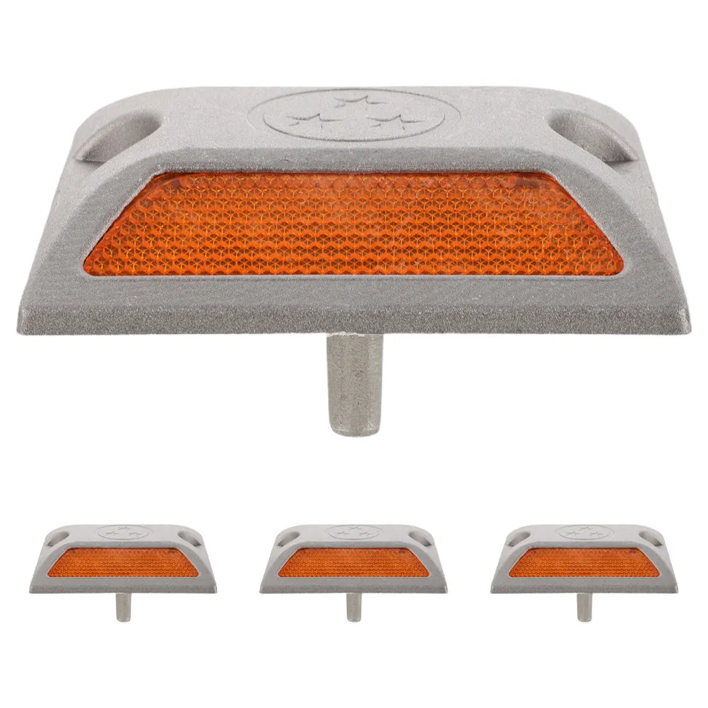 4Pcs Heavy Duty Cast Aluminum Reflective Road Studs Easy Install Pavement Markers for Streets Highways Parking Lots Traffic