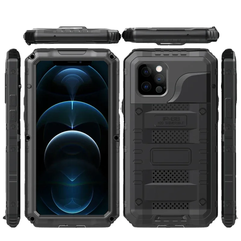 

Для IPhone XS XR 14 Plus 13 12 11 Pro Max Senior Металлический противоударный противоударный IP68 Водонепроницаемый чехол Защитная пленка для экрана