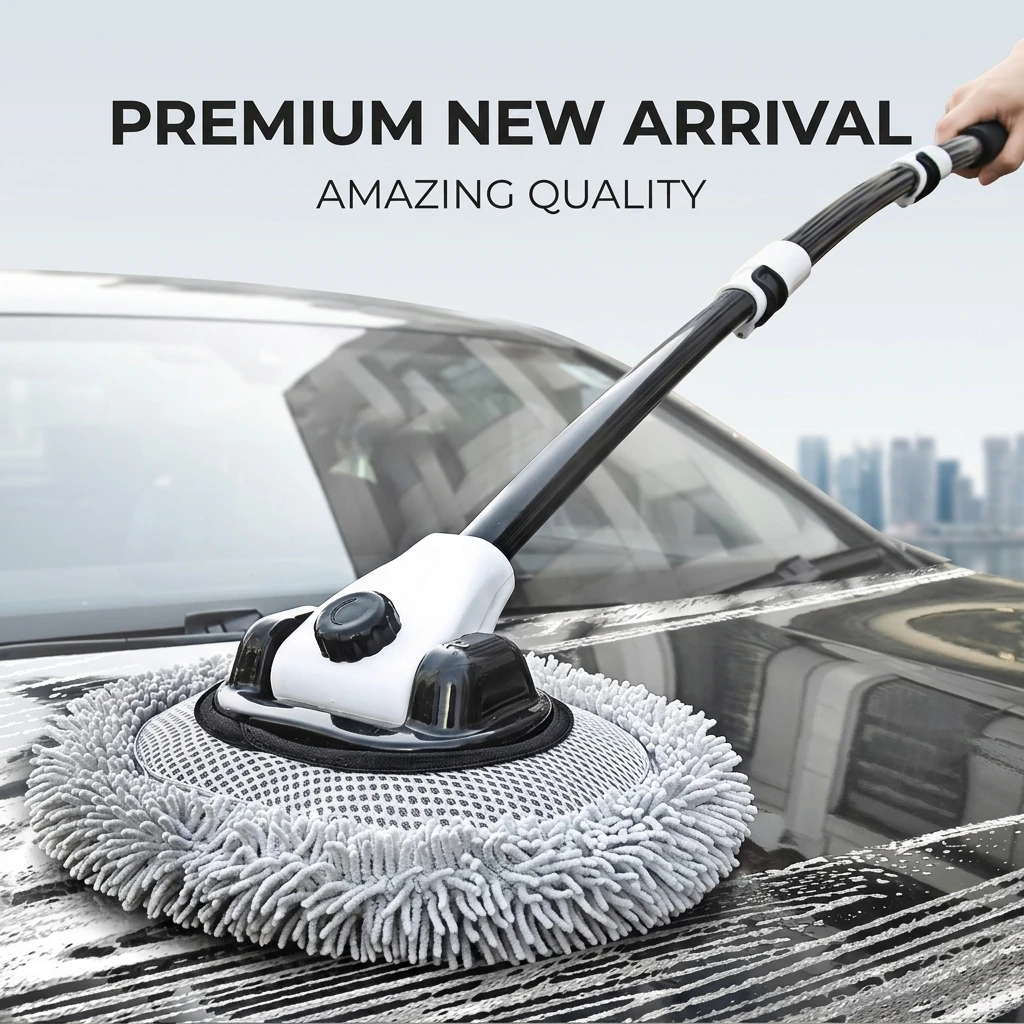Car Wash Mop with 15 Degree Curved Pole Telescopic Long Handle Chenille Microfibre Scratch Free Cleaning Brush Tool