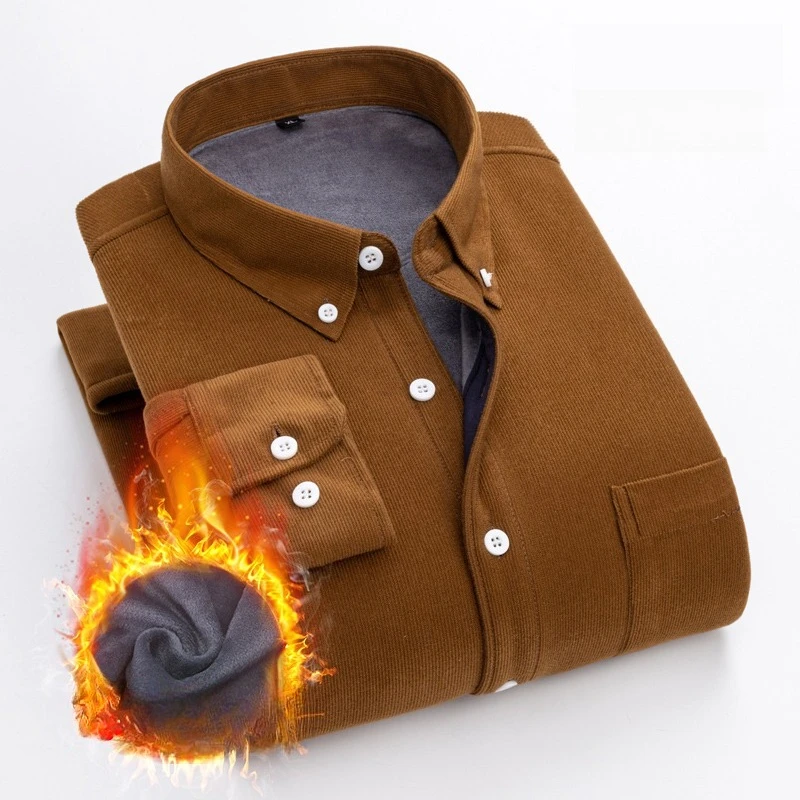 

Мужская зимняя вельветовая рубашка на флисовой подкладке, теплая эластичная однотонная рубашка с длинными рукавами. Высококачественный деловой повседневный топ