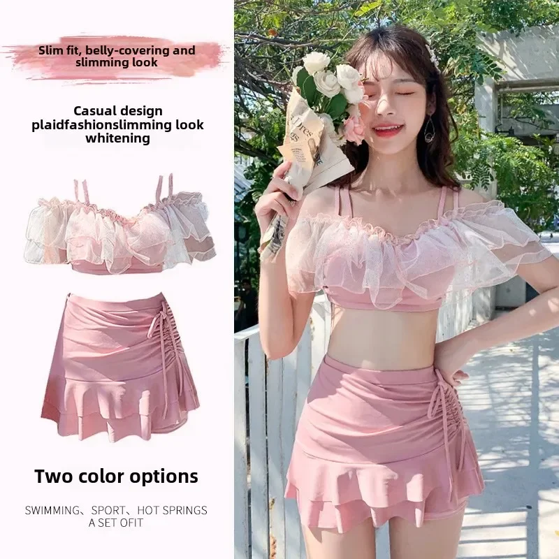 

Sexy Lace Fairy Style Bikini Set Women's Two-Piece Swimsuit Korean INS Flat Skirt Design Separate Swimwear Sensual Female Model