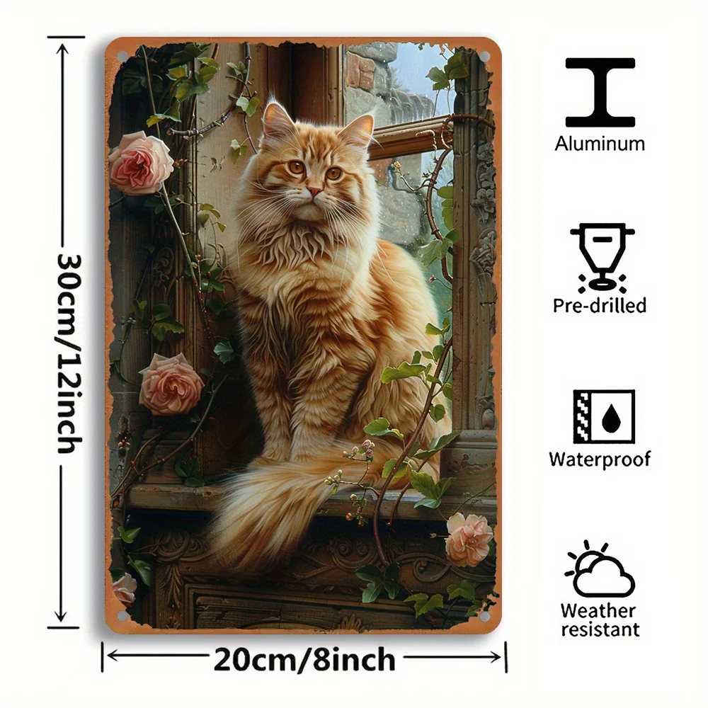 1PC Vintage Kat en Rose Metalen Plaquette Duurzame Ijzeren Muur Kunst Vintage Huis en Tuin Decor Maatregelen 8x12 Inch