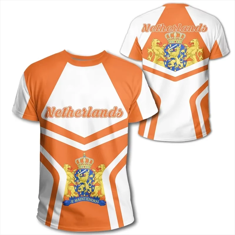 Unisex Dutch Netherlands Orange Lion Graphic T‑Shirt Flag Short‑Sleeve Tops Koningsdag Holiday Casual Sports Tees Street Shirts