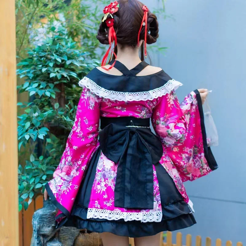 Disfraz de Lolita japonés tradicional para mujer, vestido Kimono de Anime, Sakura Girl, Haori, traje de escenario para fiesta