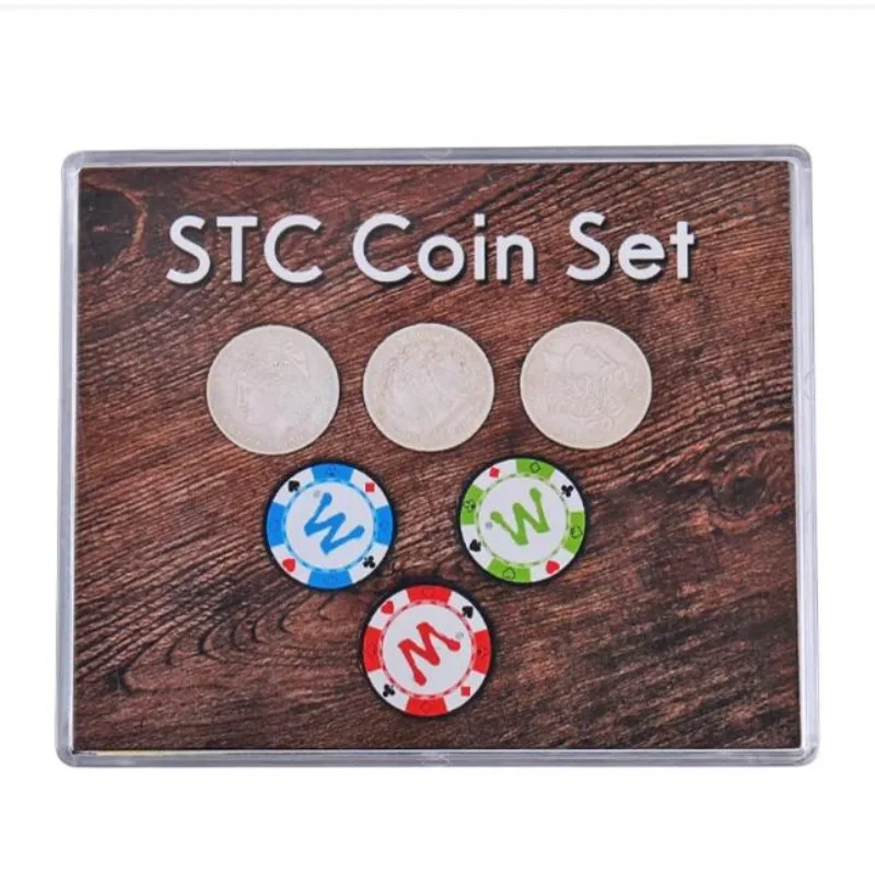 

STC Coin Set Magic Tricks Coin Change Penetrate Magia Close Up Illusions Gimmick Props Multiplying Silver Coins to Chip Magica