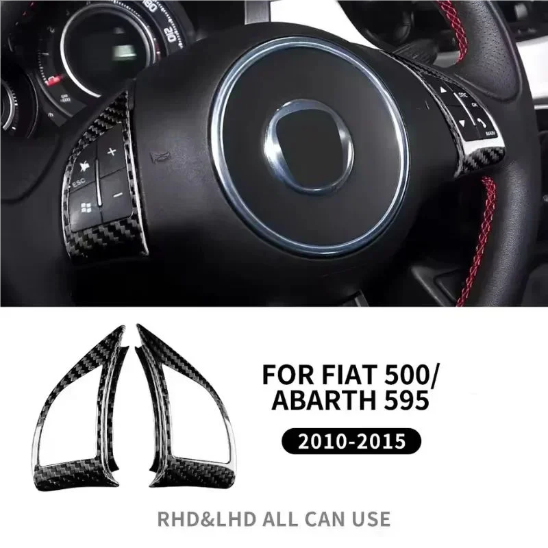 

For Fiat 500 Abarth 595 Real Hard Dry Carbon Fiber Sticker 10~2015 Steering Wheel Button Interior Trim Modification Accessories