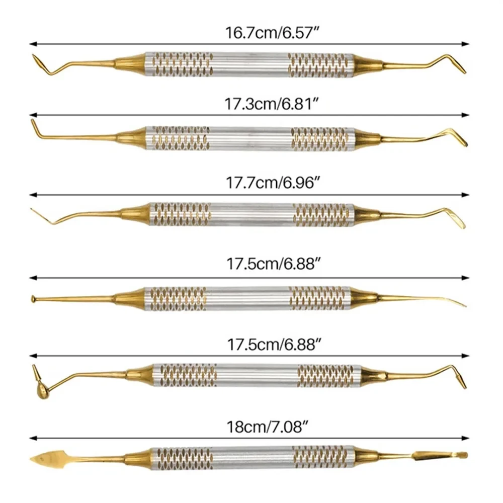 6 sztuk/zestaw szpatułki do napełniania żywicy kompozytowej z podwójną główką tytanową zestaw do napełniania głowicą akcesoria dentystyczne