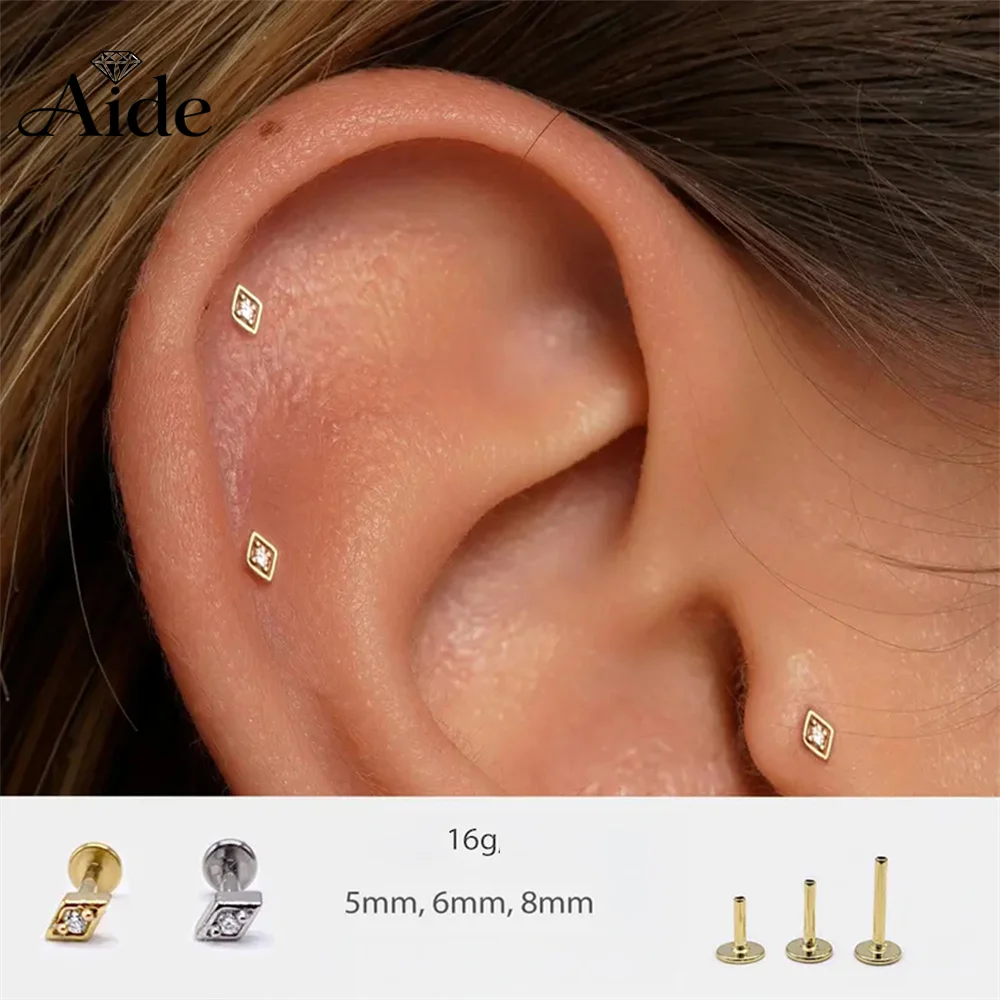 Tragus Flat Back - AIDE 1Pc 925 Sterling Silver Rhombic