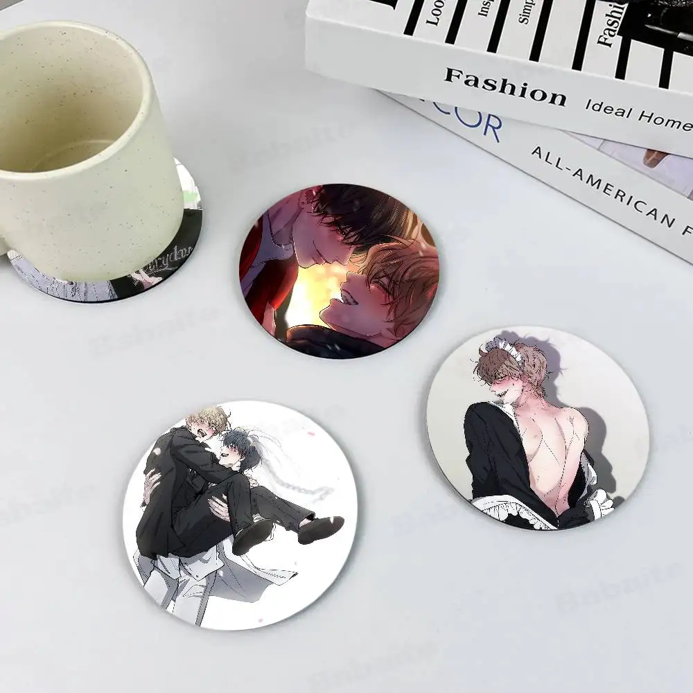 Negative Love Themed Wooden Coaster Creative Heat-Resistant Non-Slip Table Mat, Suitable for Protecting Desktop