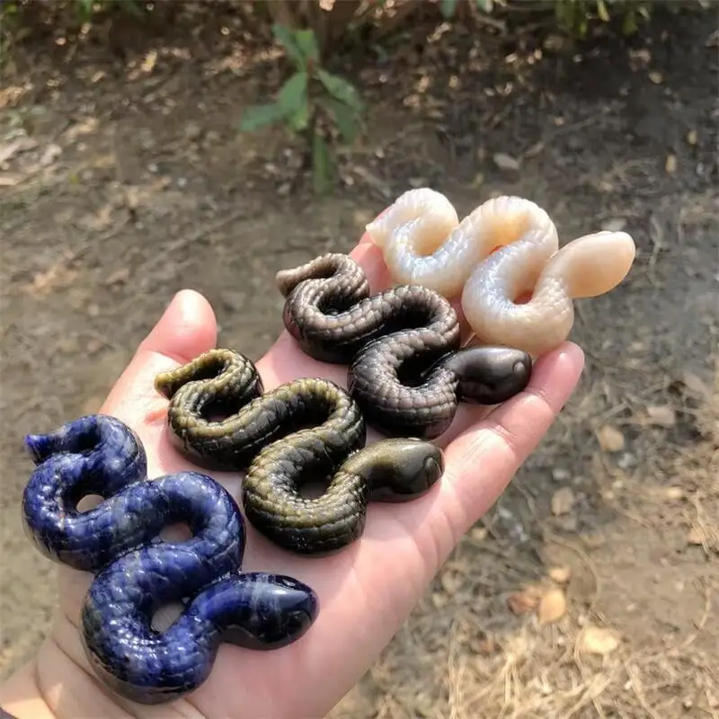 

8CM Natural Crystal Quartz Snake Carving Animal Crafts Healing Crystal Stone Feng Shui Home Decoration Gift 1PCS