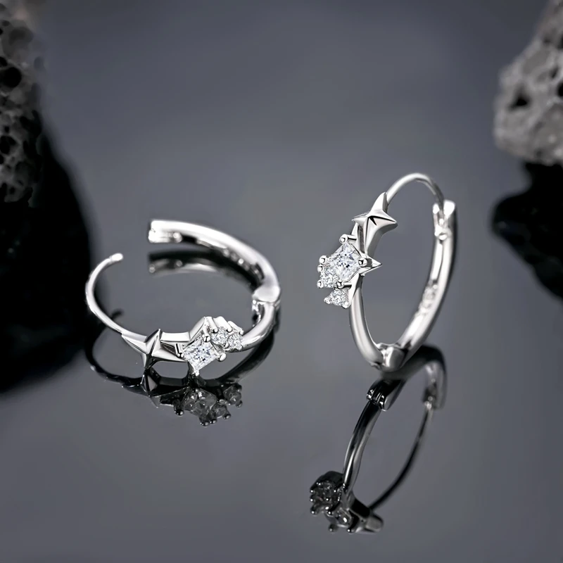 

925 Sterling Silver Earrings Women Shining Zirconium Blue Gradient Hoop Earring For Anniversary Wedding Jewelry Gifts