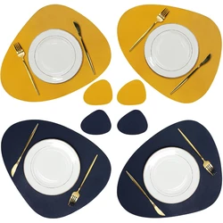 Dual-Sided PU Leather Placemat and Coaster Sets of 4 Waterproof Heat-Resistant Wipeable Dining Table Mats for Kitchen Restaurant