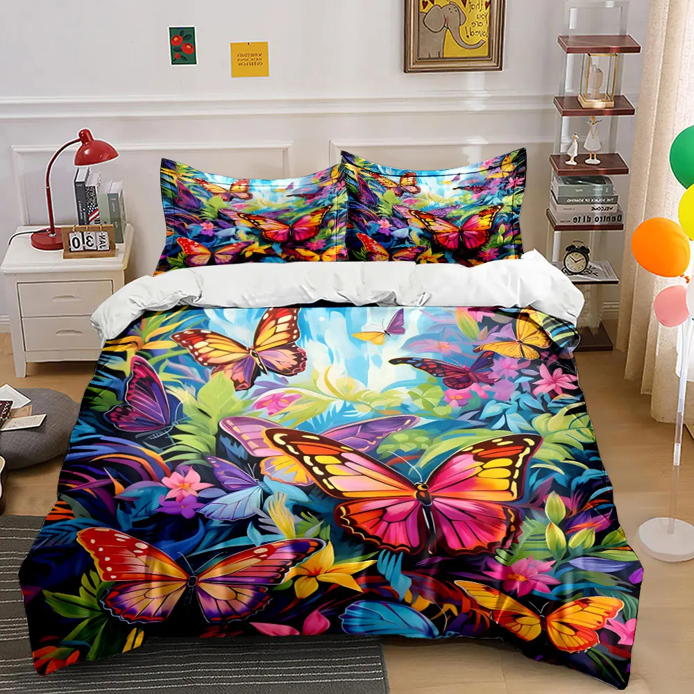 Butterfly Nature Art Decor Set Bedding Set with 1 Duvet Cover 2 Pillowcases Single Double King Queen, Gift