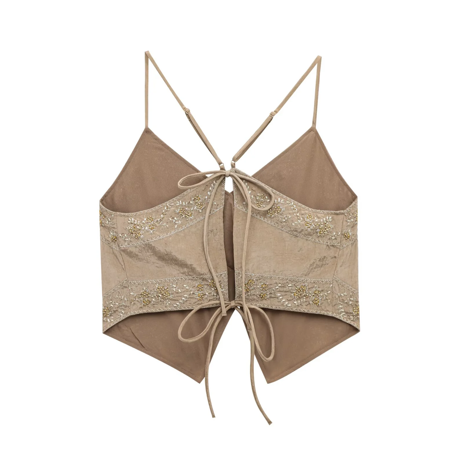 เสื้อผ้าสตรี 2025 ใหม่ยุโรปและสไตล์อเมริกัน Camisole V คอตัดกัน bBead ปักด้านบน