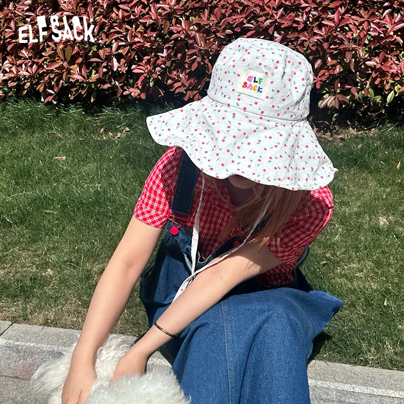 ELFSACK 2025 Summer Small Fresh Floral Fisherman Hat Large Brim Show Face Small Shade Basin Hat For Women