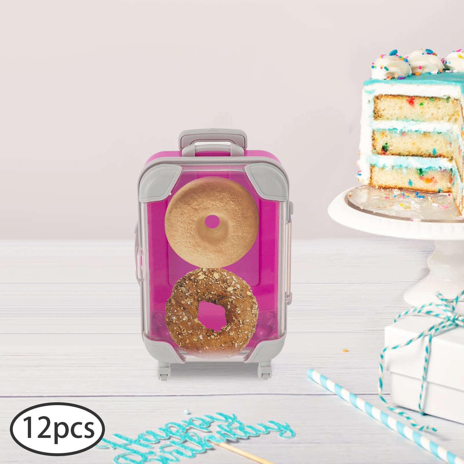 12pcs Mini Suitcase, Simulation Trolley Case, Mini Rolling Luggage for Travel Birthday Parties Beach Parties 5 Colors