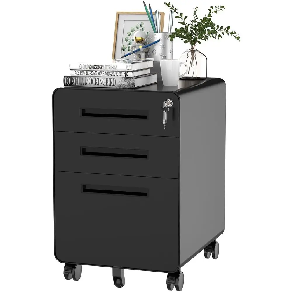 

Предварительно собранный черный круглый мобильный металлический шкаф для документов с замком и колесами для домашнего офиса, органайзер для документов формата Legal/Letter