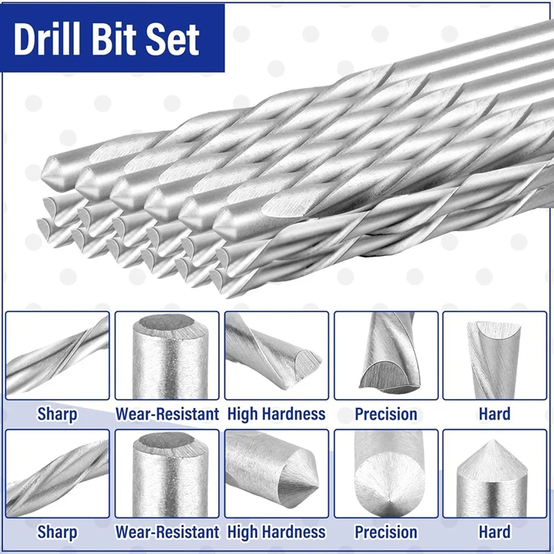 18 Pieces Drywall Drill Bits 1/8 Inch Wood Cutting Drill Bits Pilot Point Cutting Drill Bit Set, M2 High Speed Steel