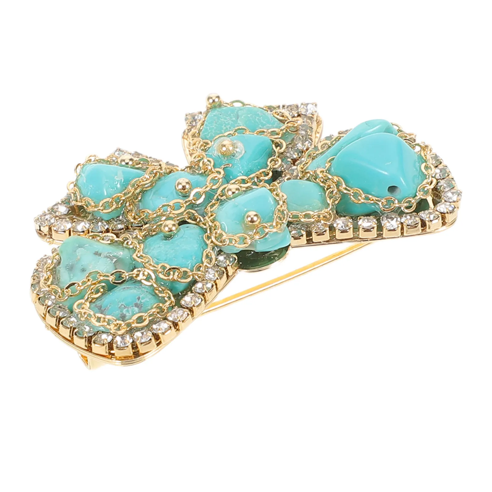 

Turquoise Brooch Jewelry Decorative Badge for Backpacks Coat Green Zircon Bow Clothing
