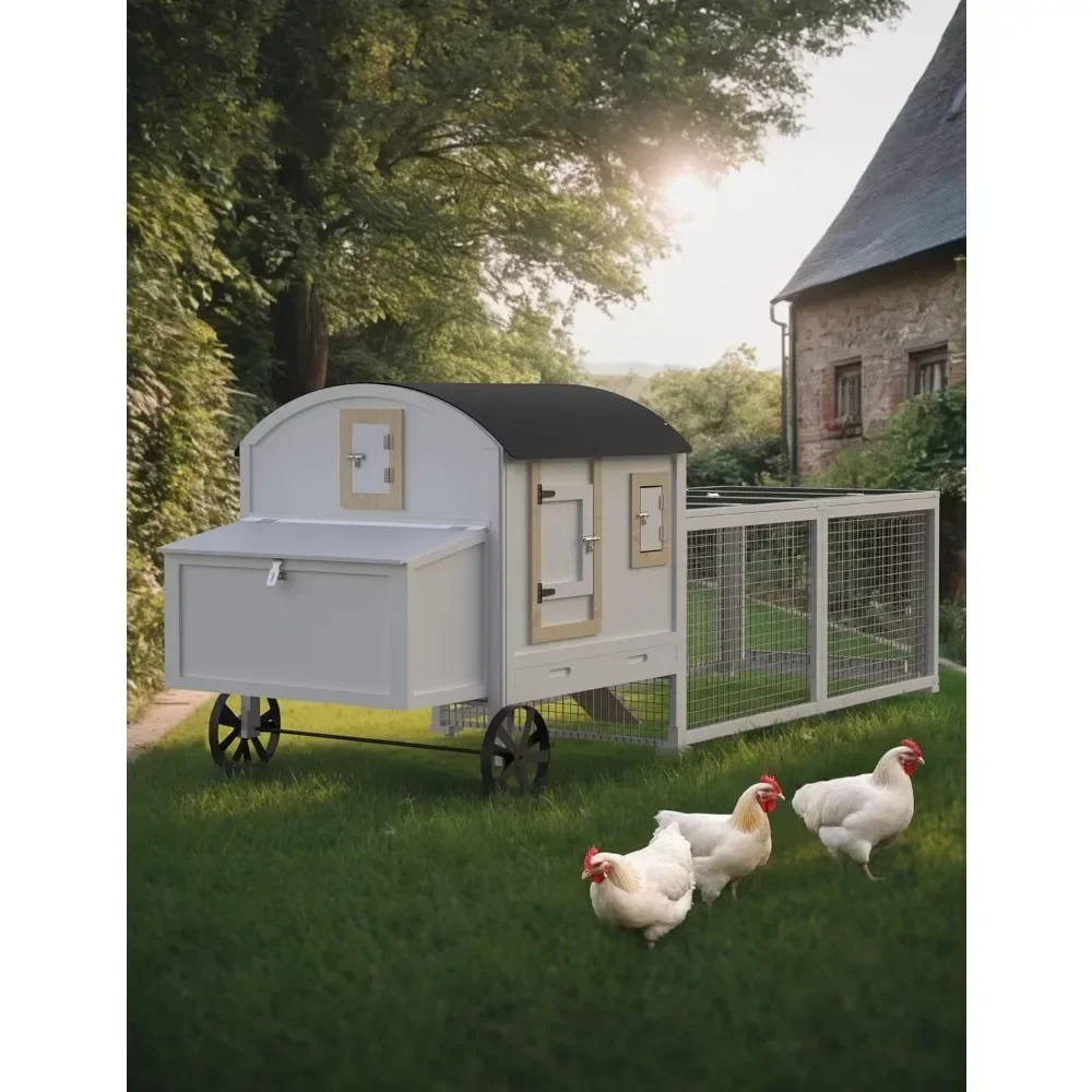 

t 110in Outdoor Wooden Chicken Coop, Extra Large Hen House for 3-5 Chickens, Poultry Cage with Waterproof Roof, Run, Nesting Box
