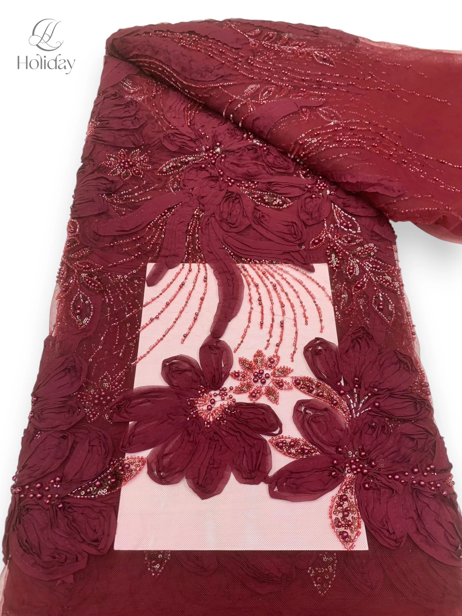 

​2025 New lace French Mesh Lace Fabric Beads African Lace Beaded Sequins Lace Fabrics Sequins Lace FabricsDubai fabric