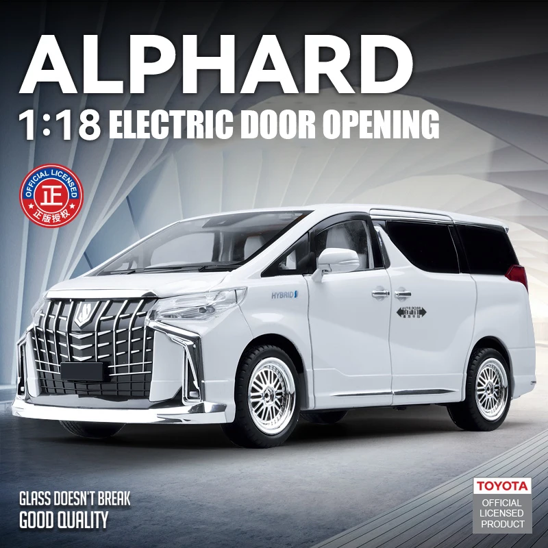 1:18 Toyota Alphard MPV 하이 엔드 다이캐스트 합금 차량 모델, 대형 사이즈, 자동 문짝 풀백 핫 휠, 어린이 선물 장난감