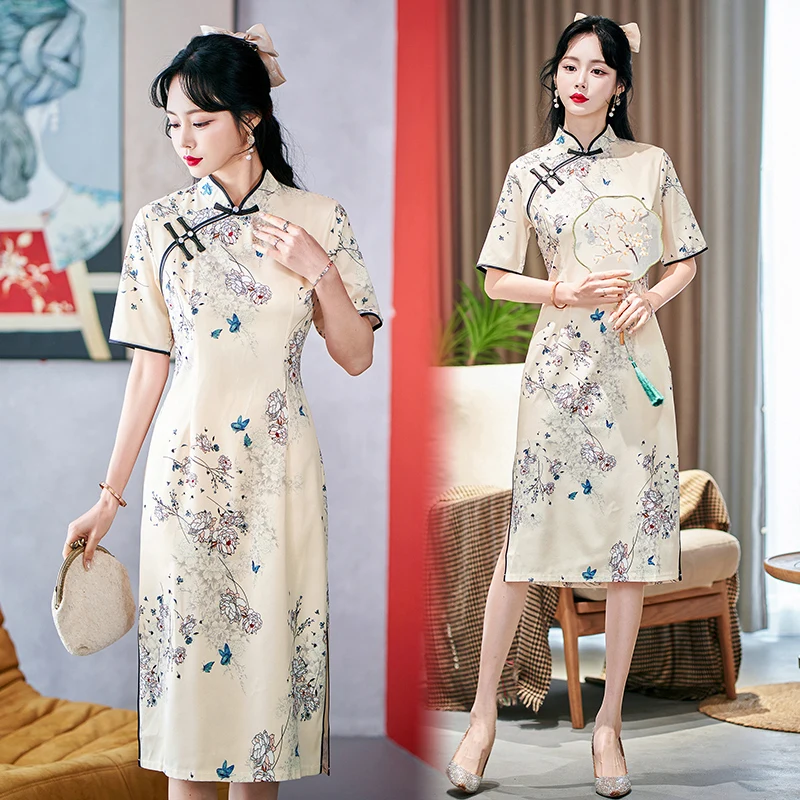 Mode Verbeterde Nieuwe Dame Cheongsam Vintage Korte Mouw Chinese Traditionele Qipao Jurk Voor Vrouwen