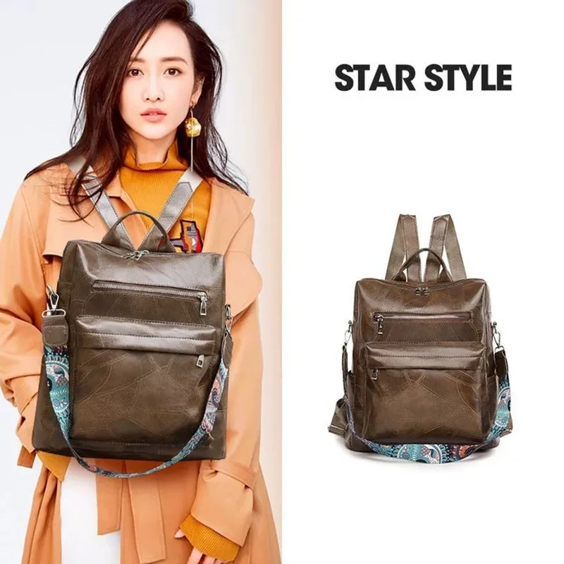 

Retro Pu Backpack Large Capacity Women's Single Shoulder Dual Use bag Leisure Outdoor Travel Backpack school mochilas de hombre